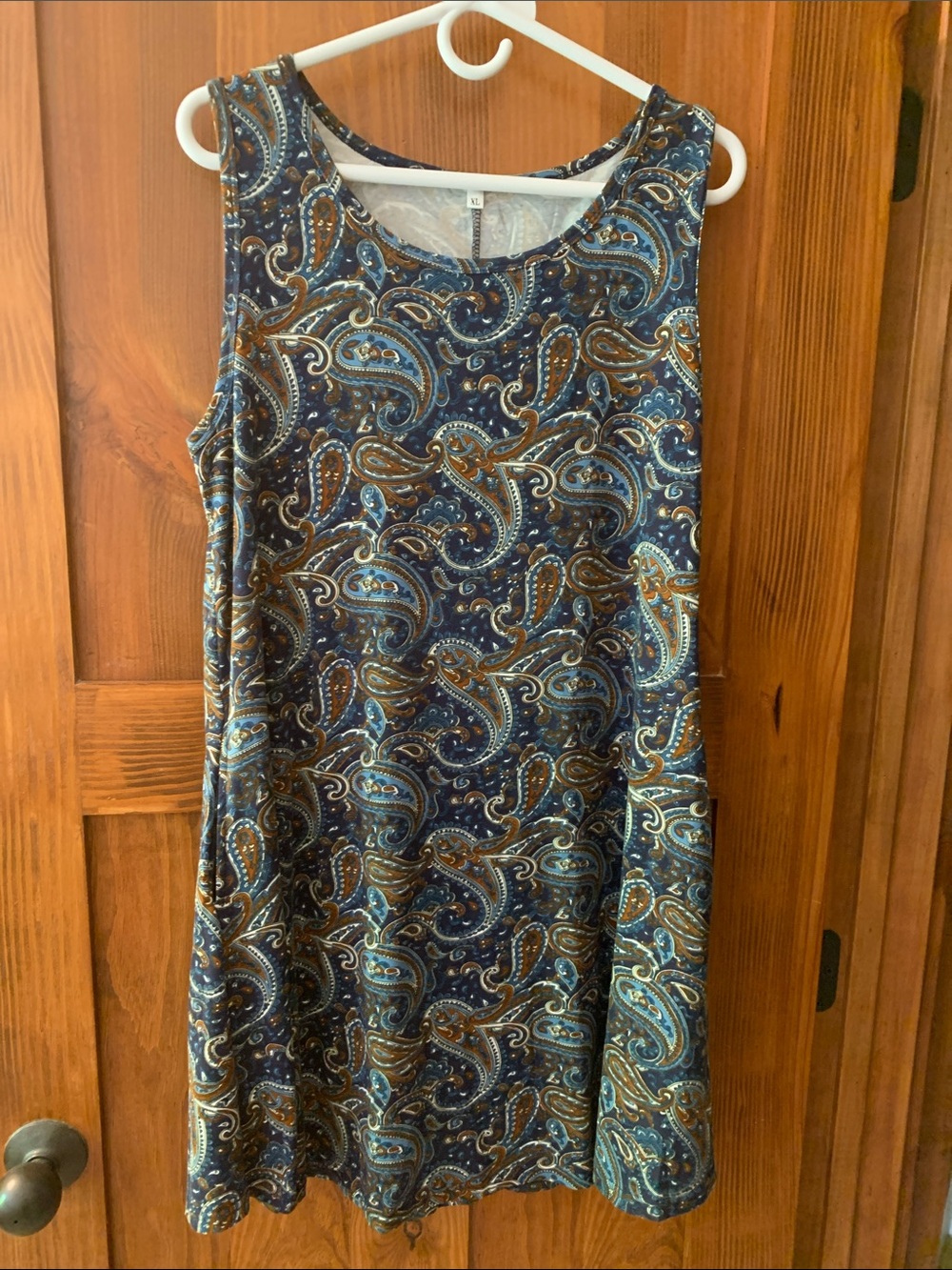 Sleeveless Paisley A-Line Dress in Navy and Brown